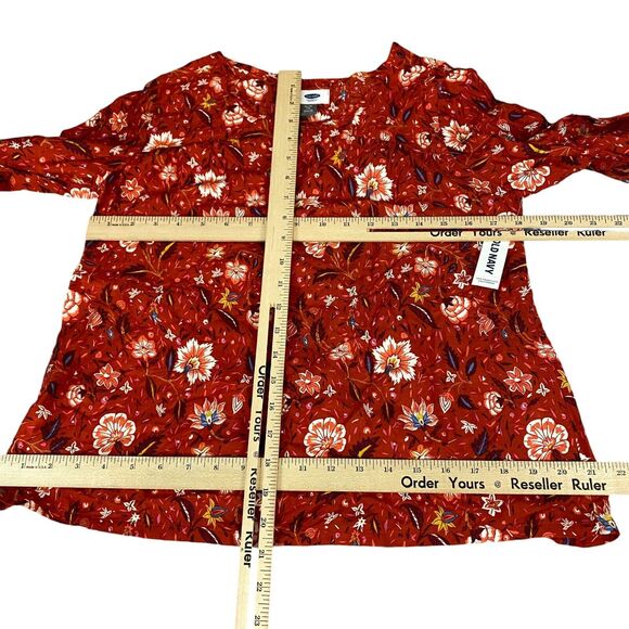 Old Navy Blouse Girls XL (14) Orange Rust Floral Boho 3/4 Sleeve Pullover - Picture 4 of 13